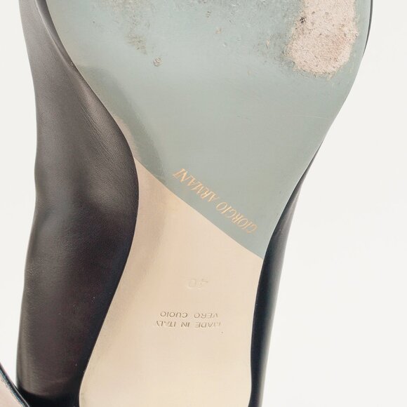 Giorgio Armani Navy Blue Leather Pointed-Cap-Toe Pumps - Picture 5 of 10